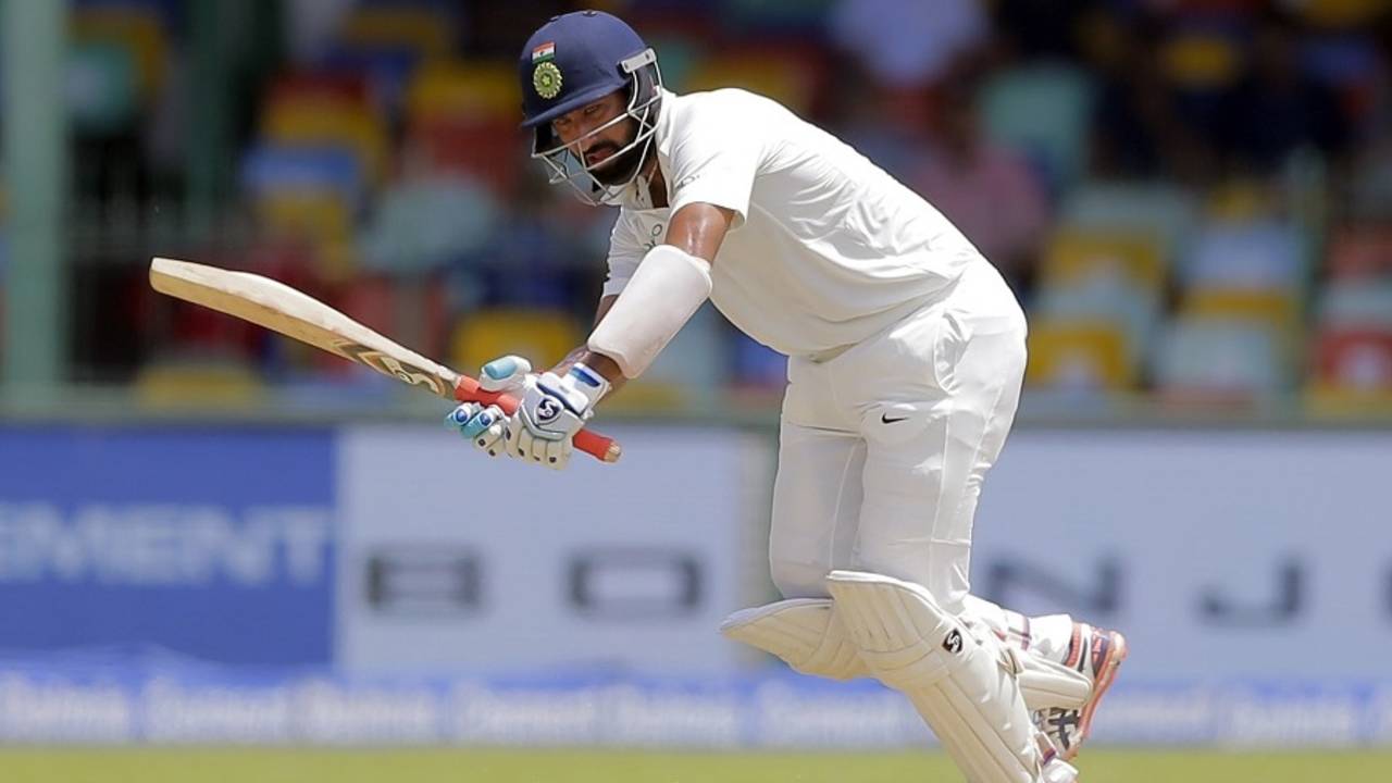 Cheteshwar Pujara joue la balle sur le côté, Sri Lanka contre Inde, 2ème Test, SSC, 1er jour, 3 août 3017