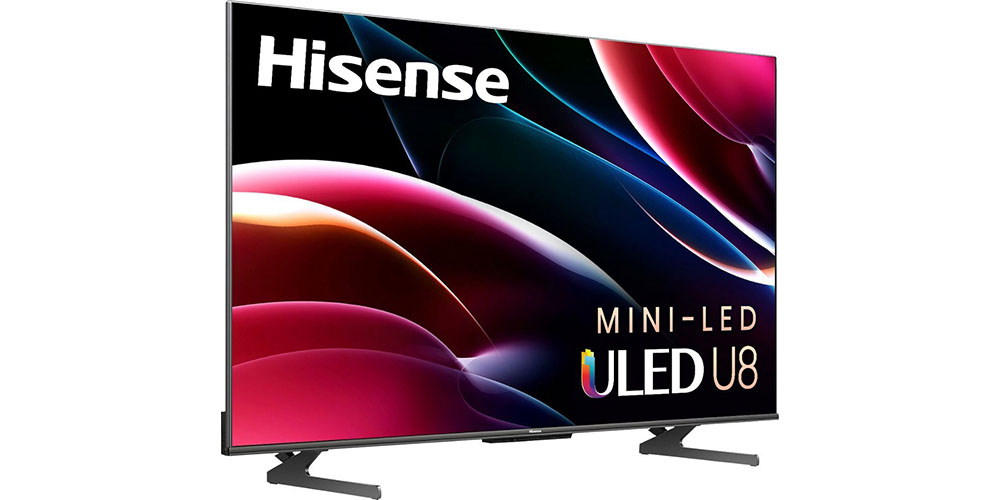 Téléviseur Hisense ‌U8H Mini-LED‌ Quantum ULED vu ‍de‍ côté.