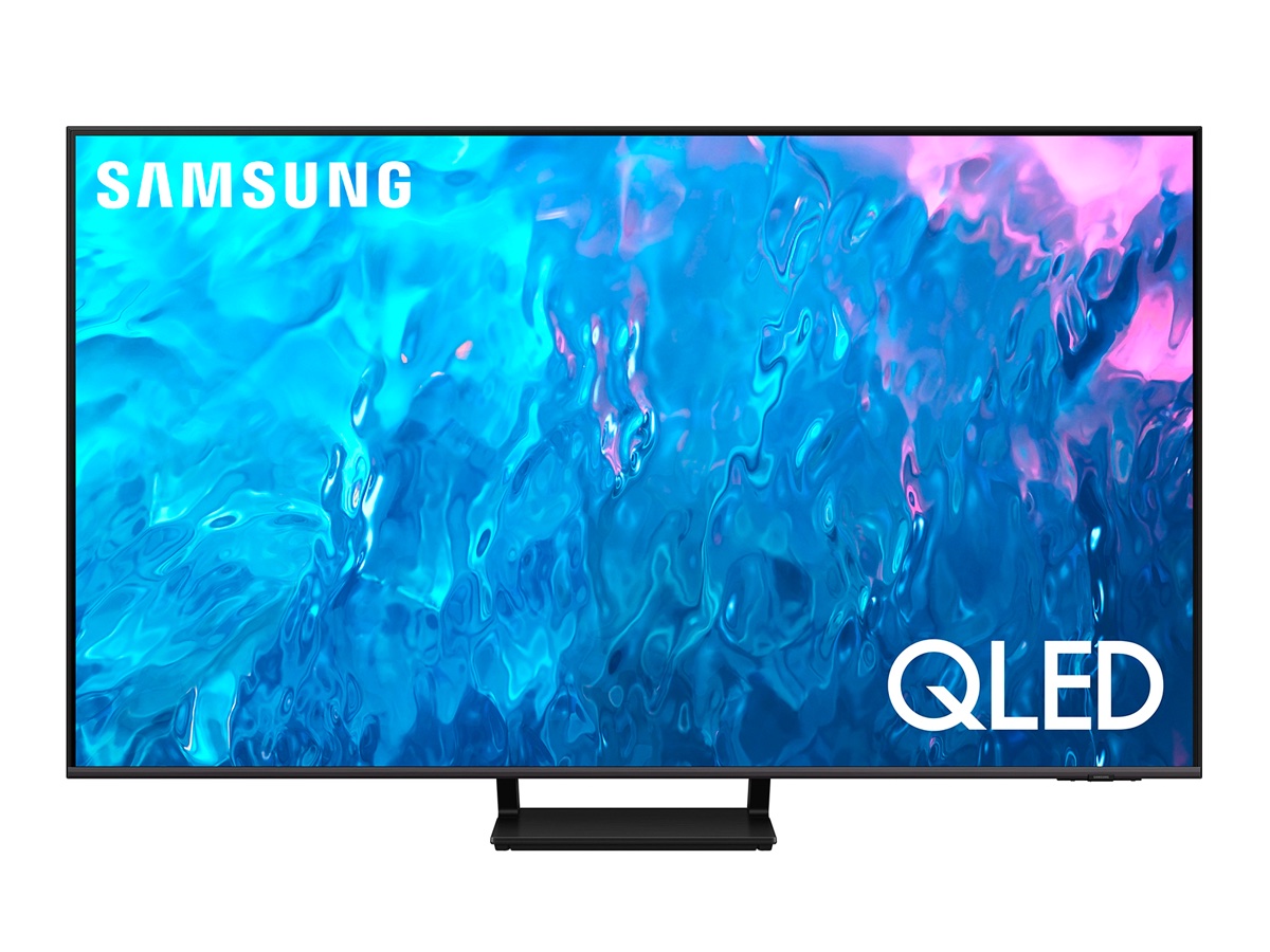 Téléviseur Samsung Q70C 55 pouces⁤ sur fond blanc.