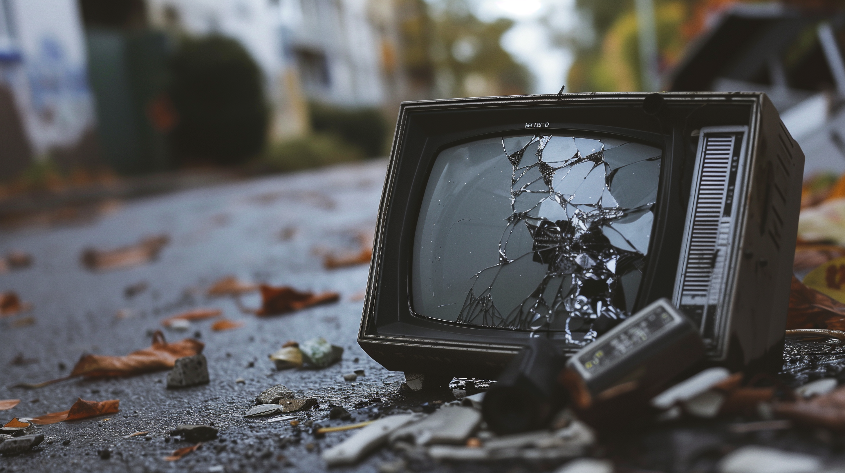 Télévision⁢ rétro cassée sur le pavé