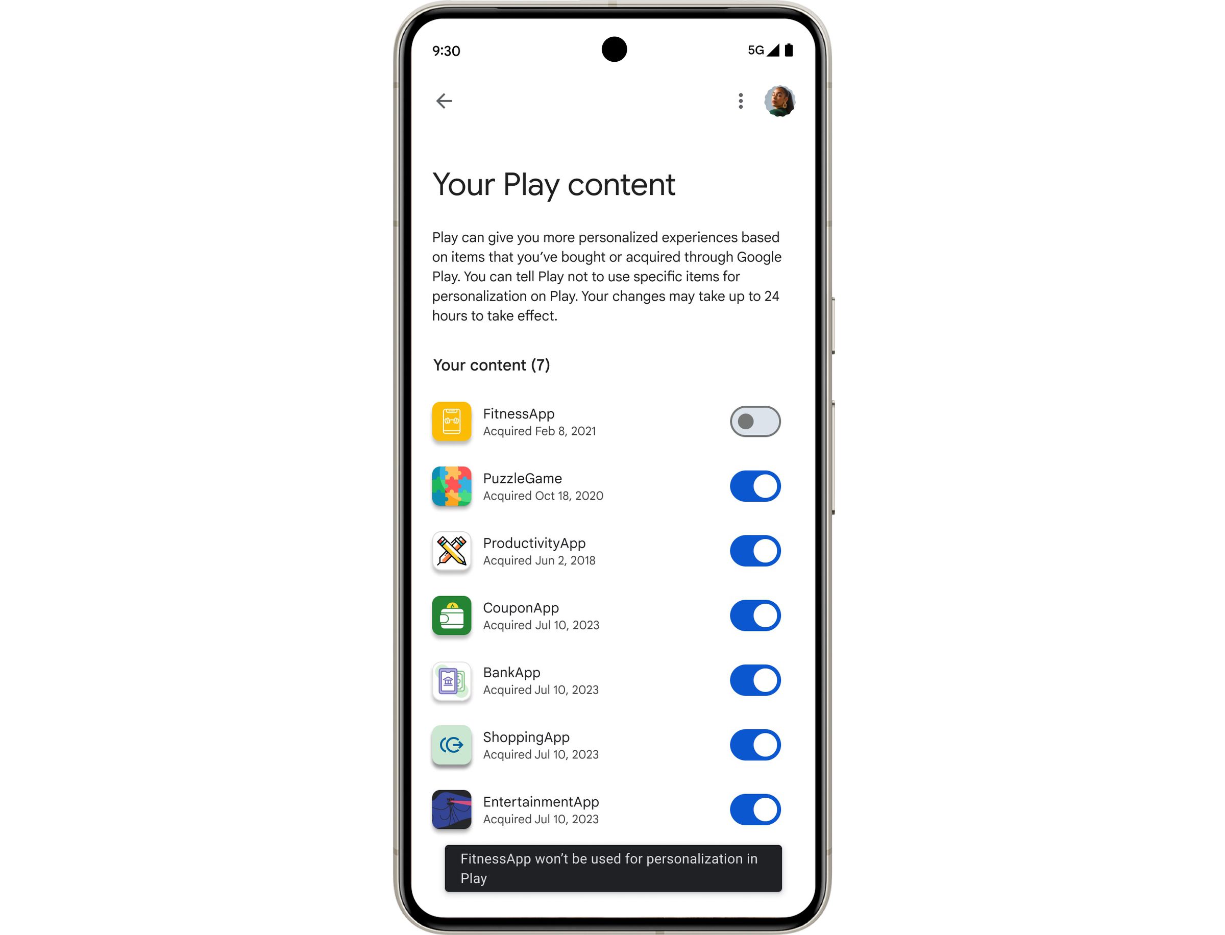 Aperçu du nouveau menu de personnalisation de Google Play.