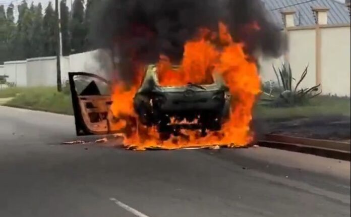 Moving car burns beyond recognition on Accra-Kasoa Highway