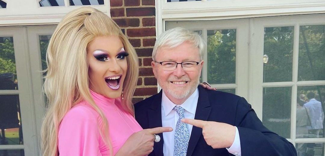 Kevin Rudd avec la drag queen australienne DJ Kitty Glitter