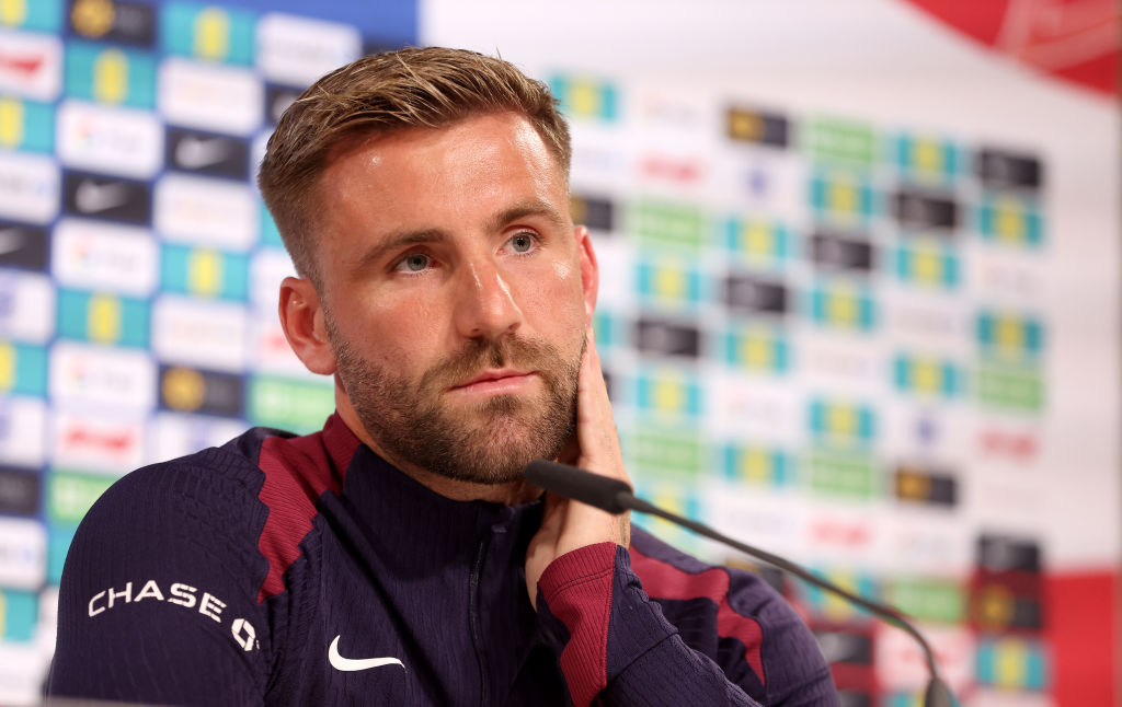 Luke Shaw lors d'une session médiatique en Angleterre - UEFA EURO 2024