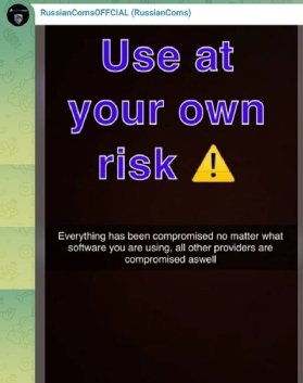 technologie Capture d'écran du message d'avertissement publié sur le canal Telegram de Russian Coms.
