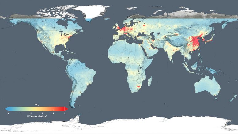 Concentration de dioxyde d'azote dans la troposphère