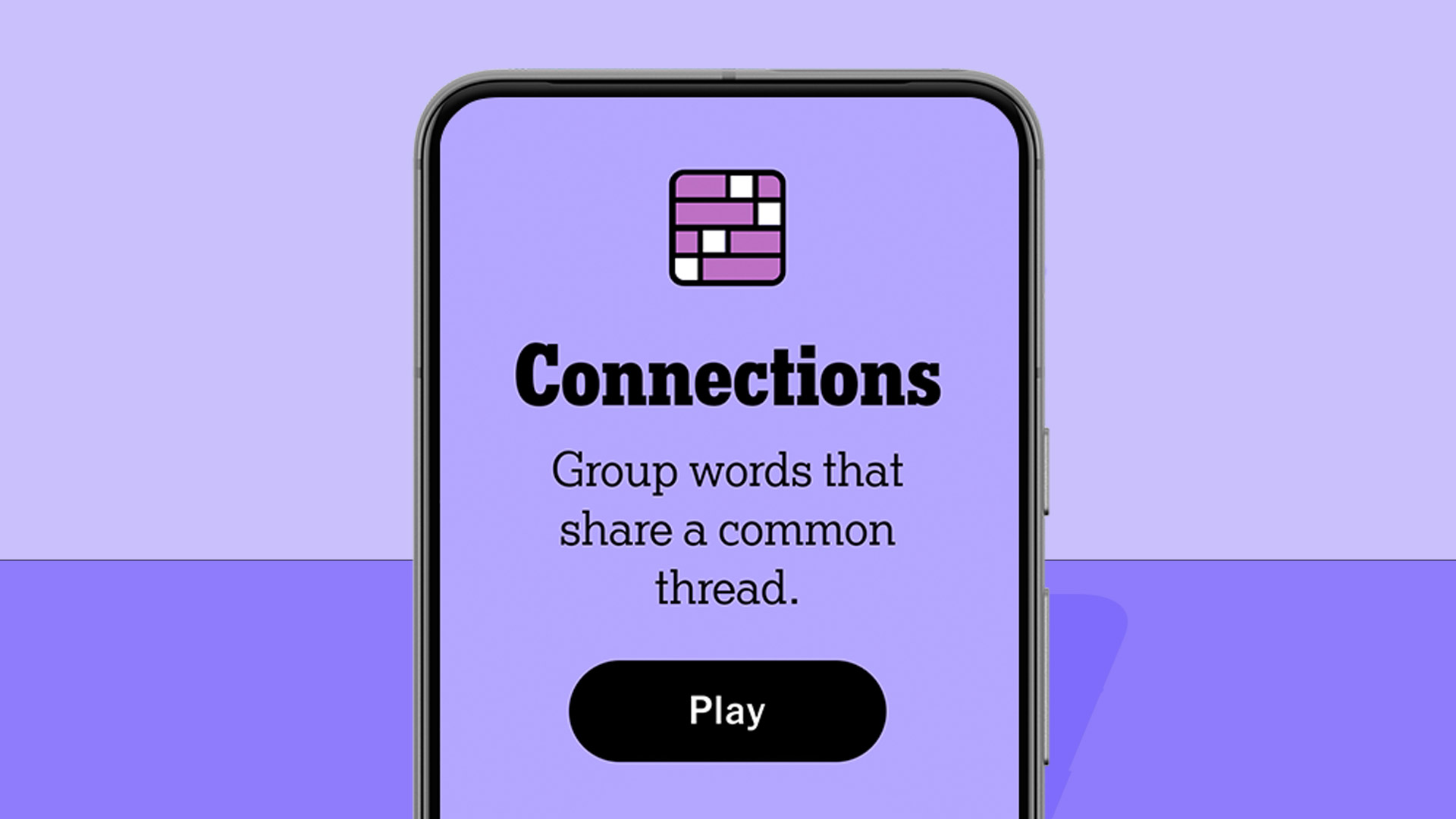 interface du jeu Connections sur un téléphone, avec un fond violet