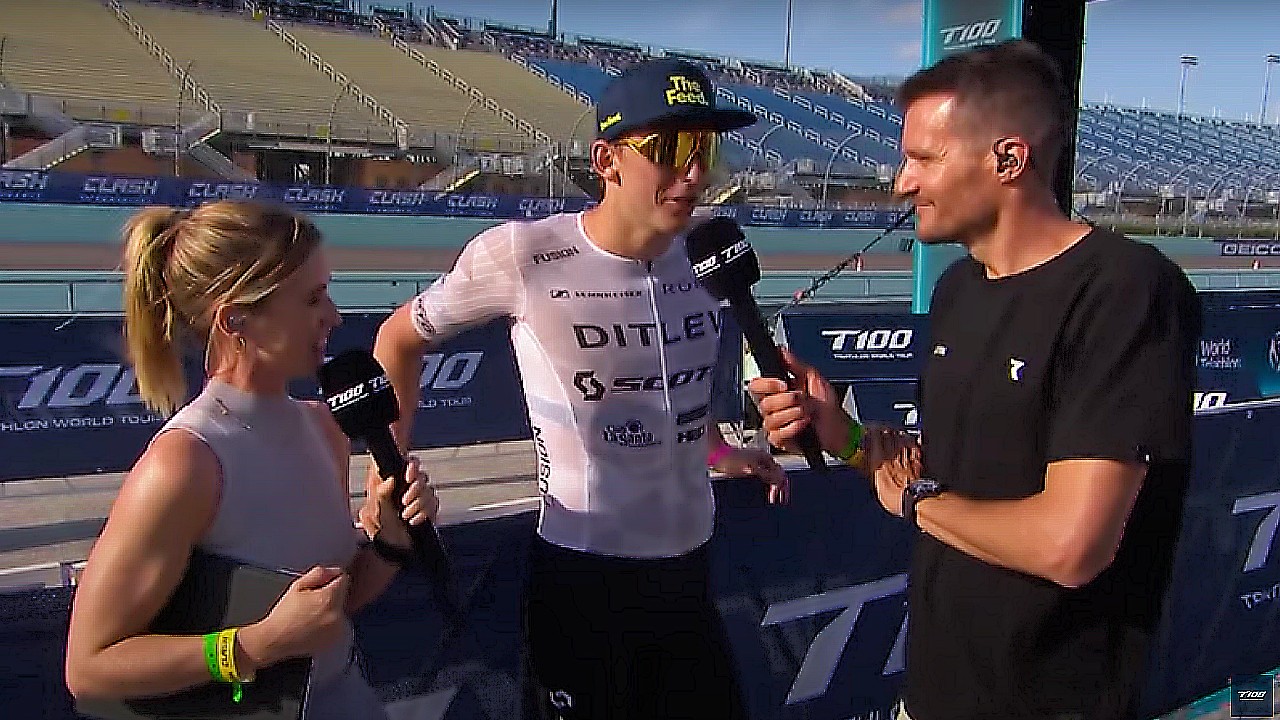 sport T100 World Triathlon Tour Miami 2024 PTO Broadcast Magnus DItlev Jan Frodeno