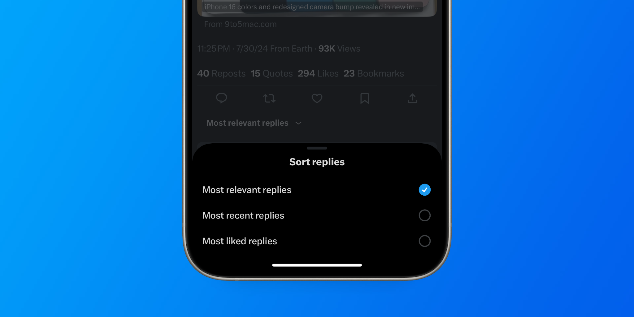 Nouvelle fonctionnalité de tri des réponses sur Twitter pour iPhone