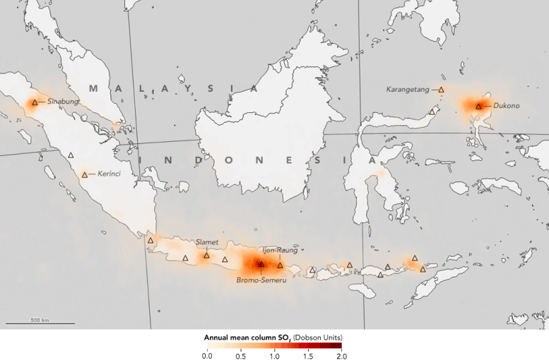 Émissions de dioxyde de soufre volcanique d'Indonésie