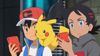 divers Pokemon Journeys screenshot of Ash and Pikachu with a Pokedex