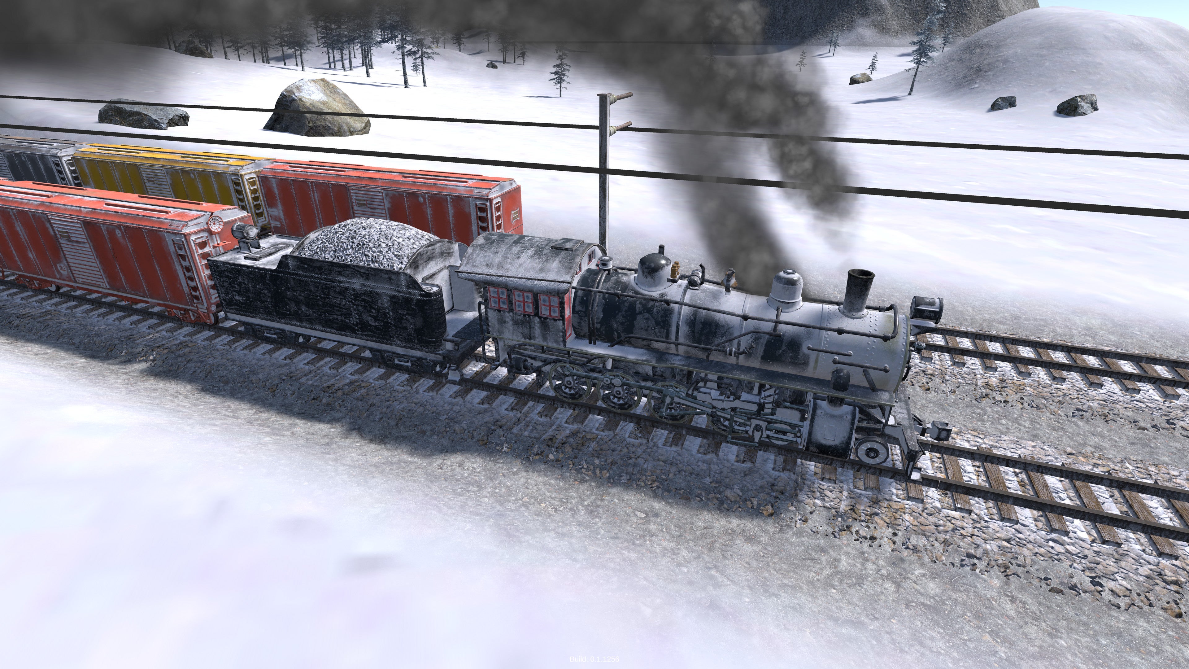 Un train avec de la vapeur s'échappant alors qu'il traverse la neige dans Railroad Corporation 2.