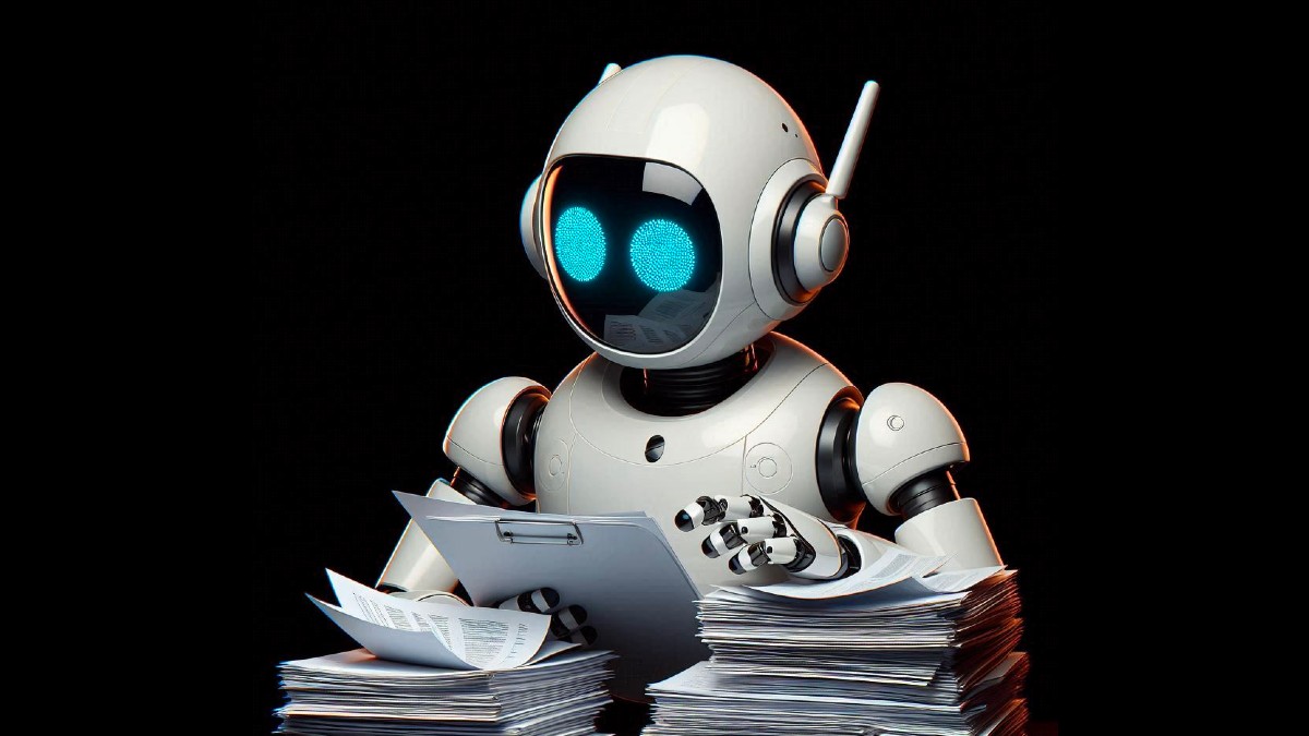 technologie robot regardant des documents