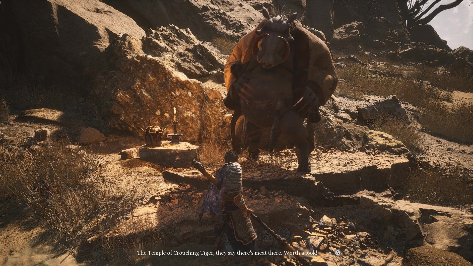 Dialogue avec un sanglier exigeant de la viande dans Black Myth: Wukong.