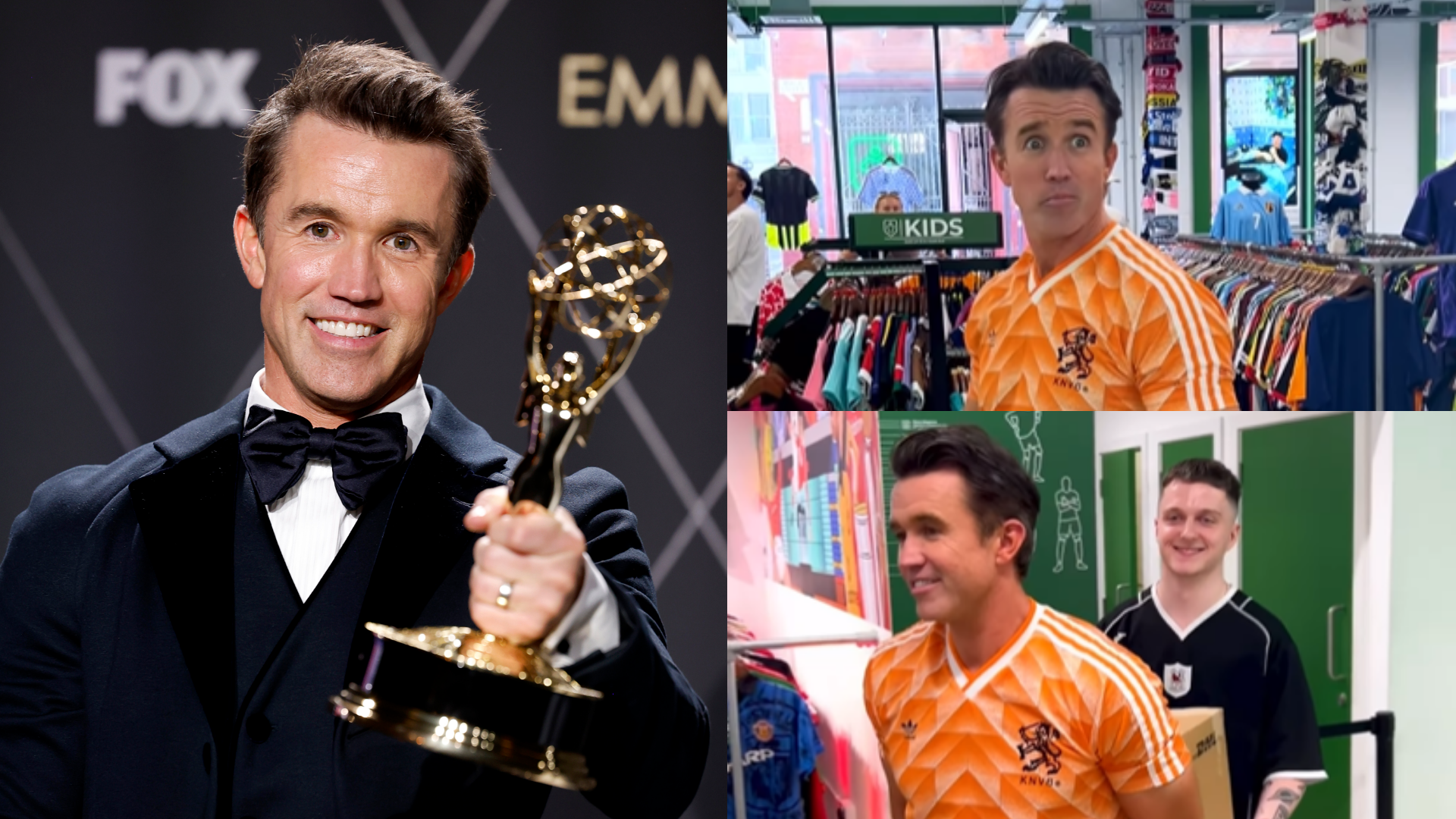 VIDEO: Rob McElhenney trades life as Wrexham co-owner for shift in football shirt shop as Always Sunny star dons iconic Netherlands jersey in hilarious clip