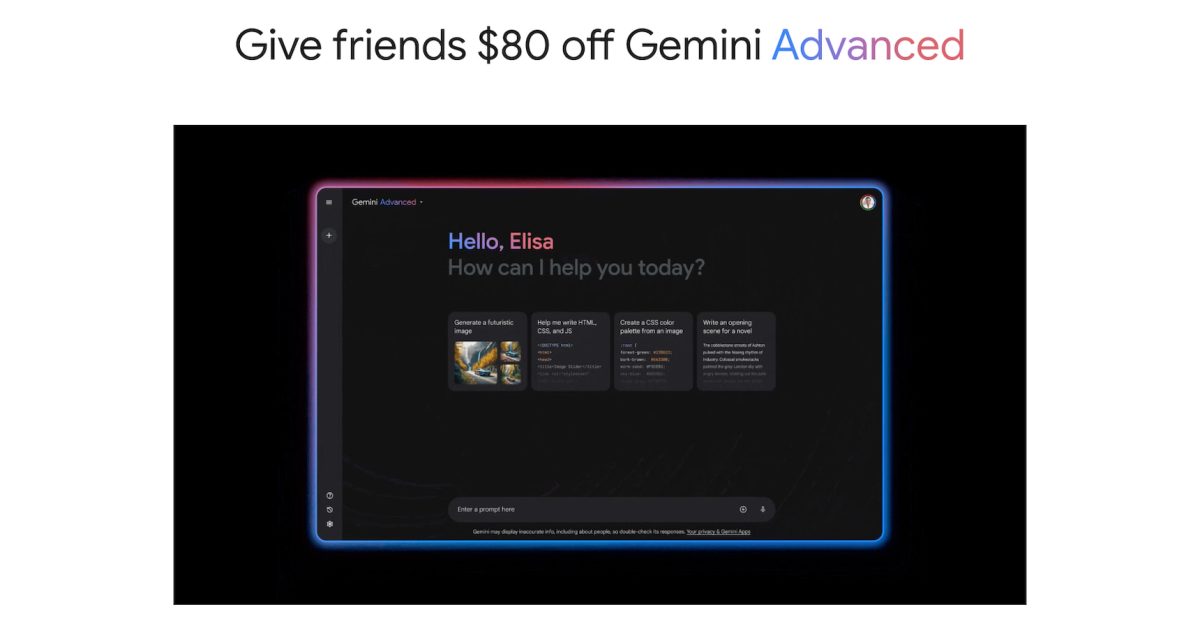 Gemini Advanced members can give friends a 4-month trial