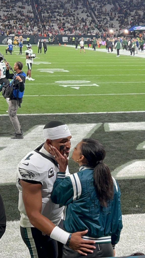 Eagles quarterback Jalen Hurts and girlfriend Bry Burrows spark engagement rumors with diamond ring at Packers game