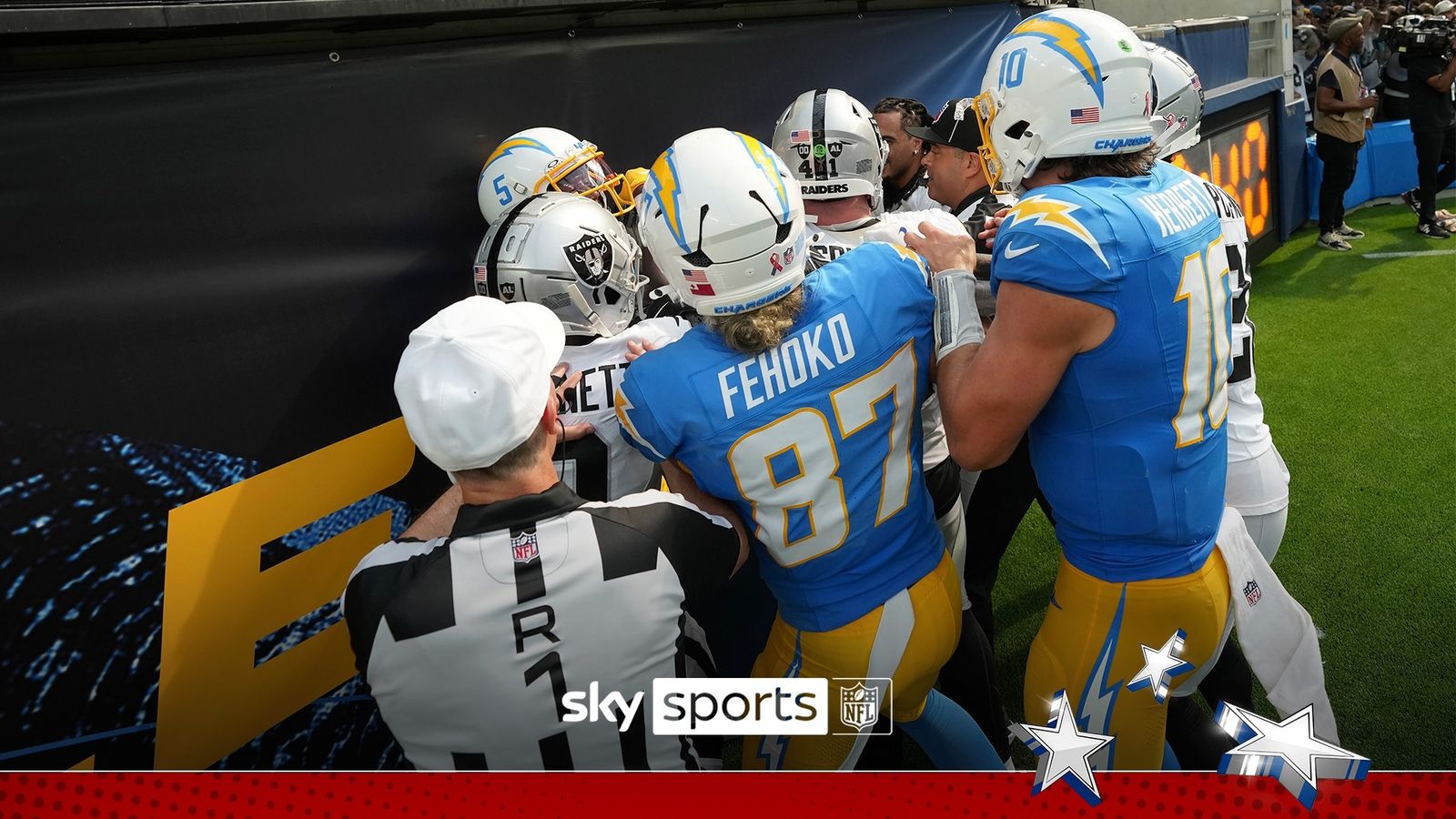 Huge brawl breaks out as tensions rise between Las Vegas Raiders and Los Angeles Chargers! | NFL News | Sky Sports