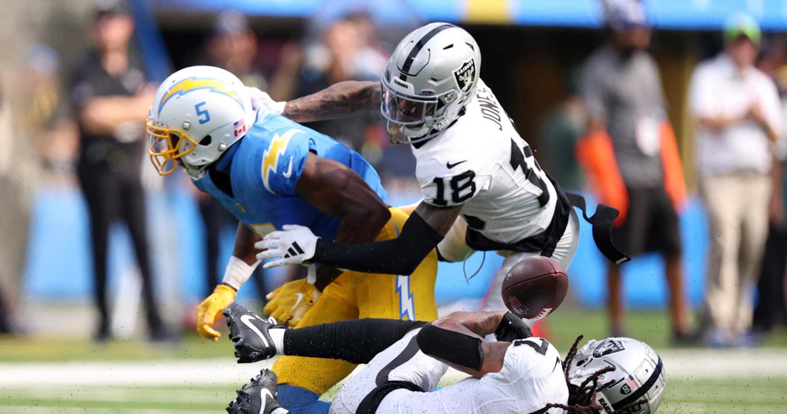 Chargers’ Joshua Palmer, Raiders’ Jack Jones Ejected After Fight on Video