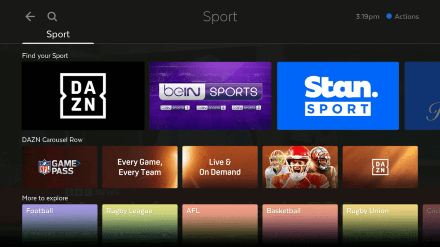 Section Sport de DAZN