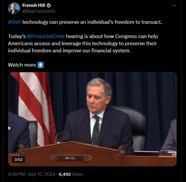 technologie Le représentant américain French Hill sur la DeFi