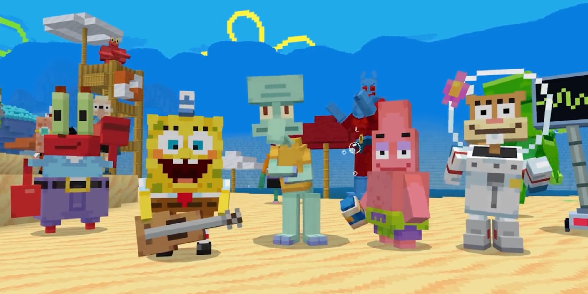 Minecraft avec les personnages de SpongeBob.