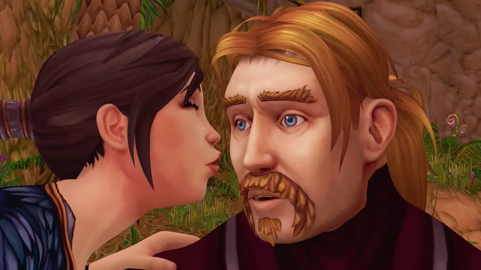 La Vie Exceptionnelle d'Ibelin - capture d'écran du trailer montrant le personnage de Steen recevant un baiser dans le jeu