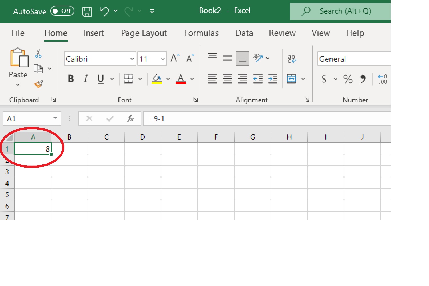 technologie Le résultat correct qui apparaît après avoir utilisé une formule pour soustraire deux nombres dans une cellule d'Excel.