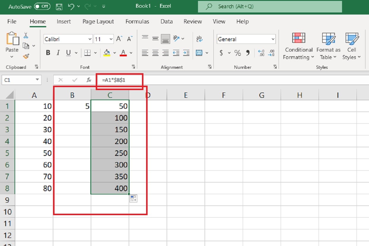 multiplication par un constant dans Excel