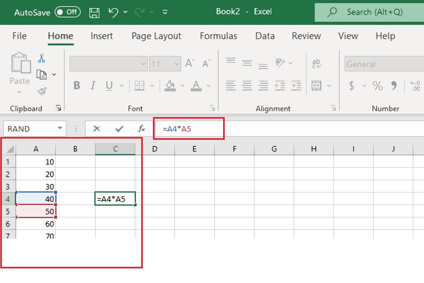 multiplication de cellules différentes dans Excel