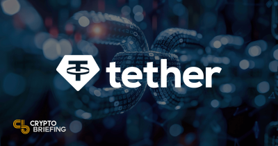 Logo Tether sur un fond numérique de blockchain, symbolisant la stabilité des cryptomonnaies et l