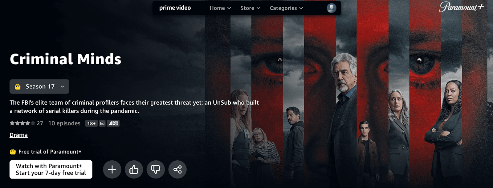 technologie Criminal Minds Evolution sur le canal Paramount+ d'Amazon Prime Video