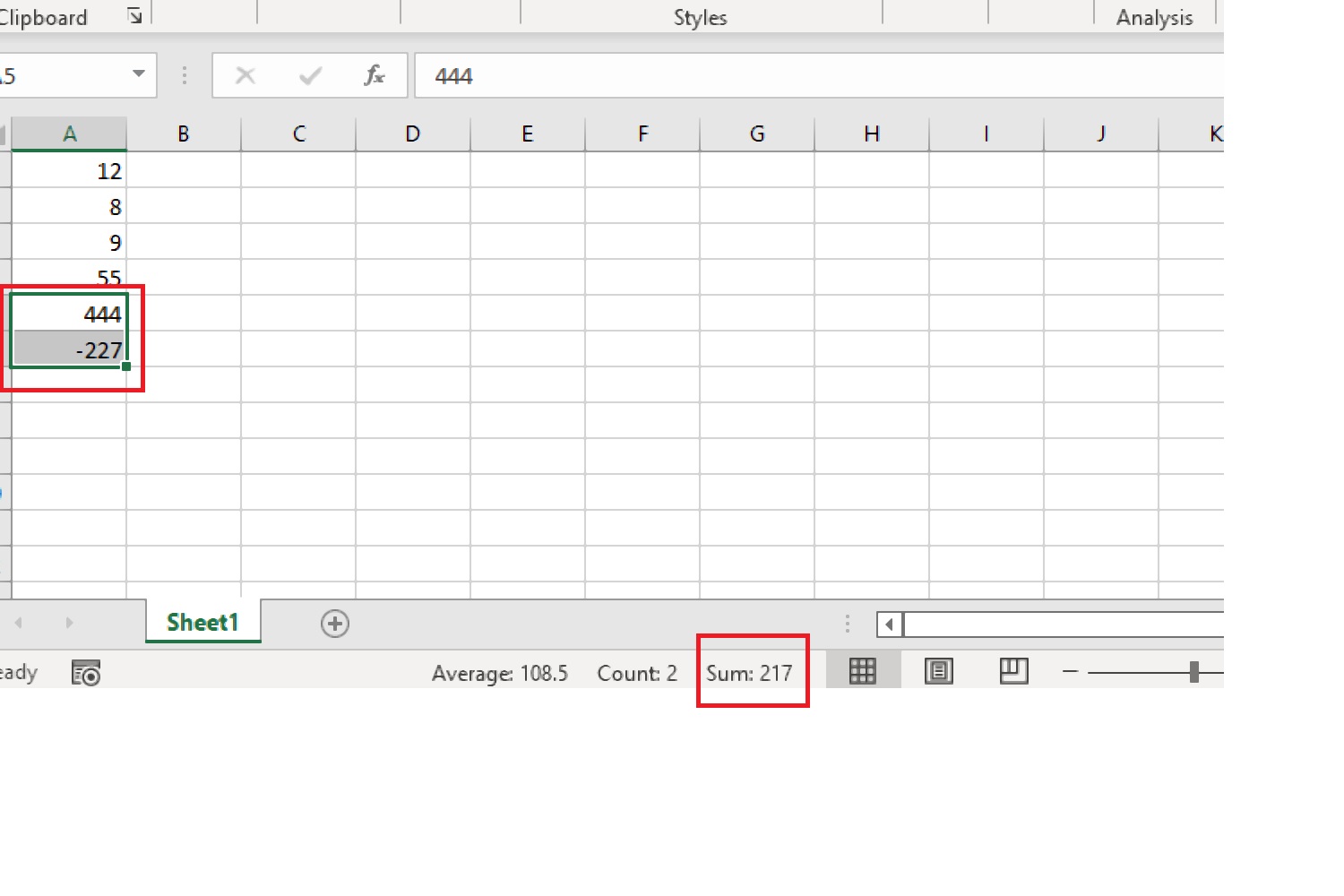 technologie Utilisation de la barre d'état dans Excel pour soustraire deux nombres.